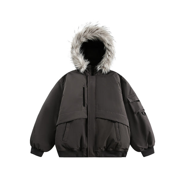 Retro Fur Collar Hood Parker Down Jacket