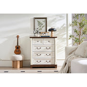 Farmhouse Style 5 Drawer Dresser Chest With Base Wooden Rustic Chest Of Drawers, Storage