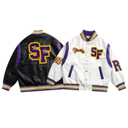 New Stitched PU Leather Baseball Uniform Loose Casual Jacket