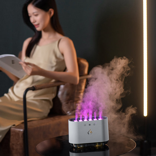 Dynamic Flame Humidifier USB Portable H20 Smart Ultrasonic Voice-Control Room Humidifier With 7 Colors Light