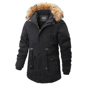 Mid-Length Thick Men's Cotton Hooded Coat