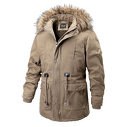 Mid-Length Thick Men's Cotton Hooded Coat