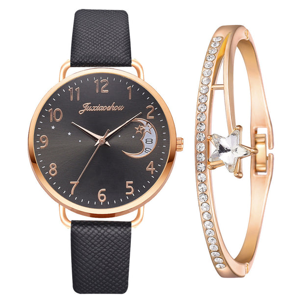 Lovely Moon Pattern Quartz Watch for Women.