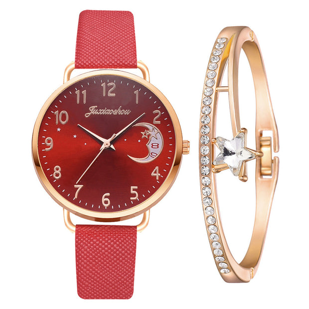 Lovely Moon Pattern Quartz Watch for Women.