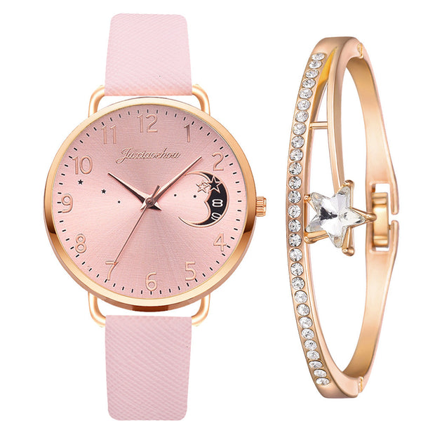 Lovely Moon Pattern Quartz Watch for Women.