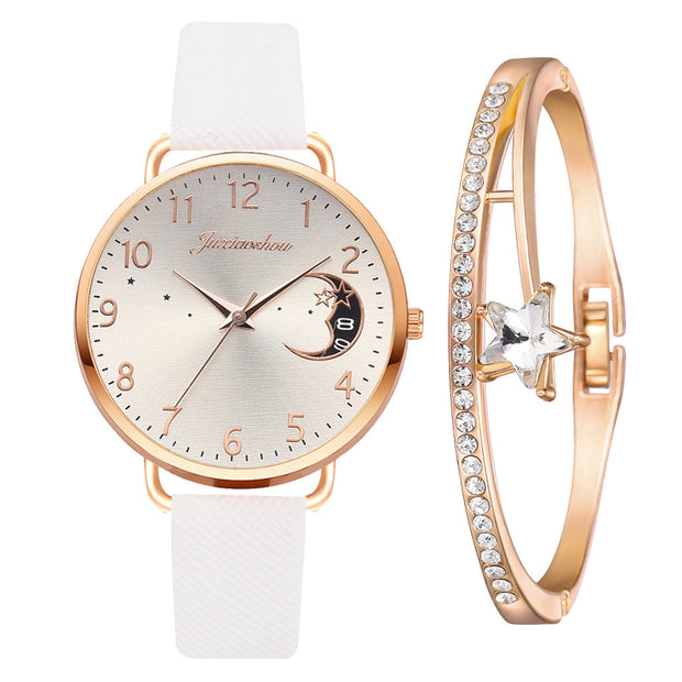 Lovely Moon Pattern Quartz Watch for Women.