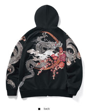 Dragon Embroidery Long Sleeve Hooded Zipper Sweatshirt