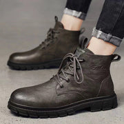 High-top Men's Black Leather Shoes