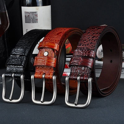 Men's Genuine Leather Crocodile Pattern Vintage Pin Buckle Belt