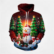 Snowman And Tree 3D Casual Hooded Sweatshirt