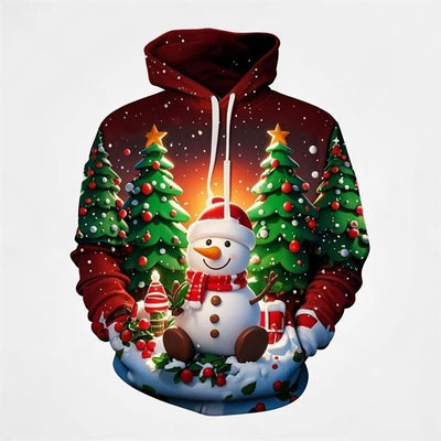 Snowman And Tree 3D Casual Hooded Sweatshirt