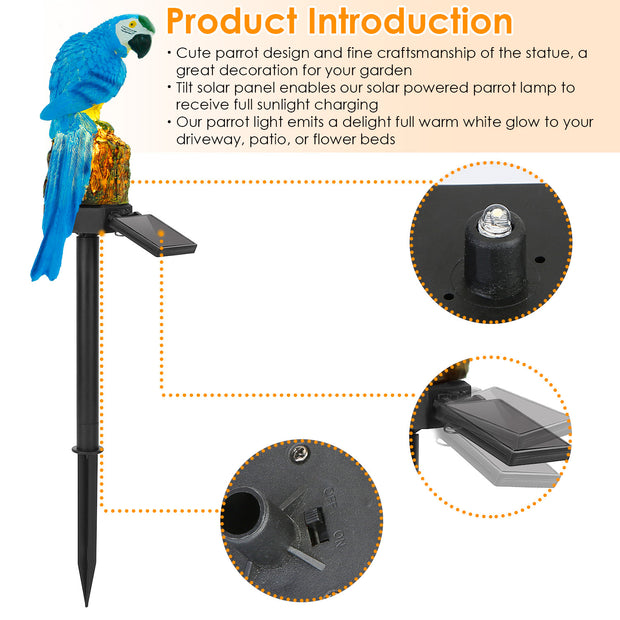 1Pc Solar Powered Parrot Garden Light IP65 Waterproof LED Parrot Landscape Lamp.