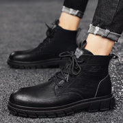 High-top Men's Black Leather Shoes