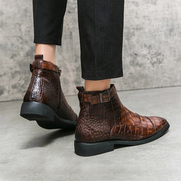 Men's Crocodile Pattern Boots Fashion.