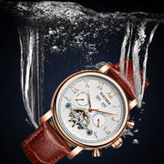Automatic Mechanical Men's Authentic Leather Hollow Out Mechanical Watch
