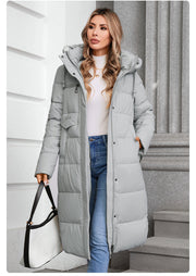 Women's Long Hooded Zip-up Cotton Coat