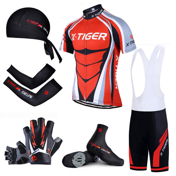 XTIGER Cycling Suit Equipment Six Piece Set Cycling Clothing Hat Oversleeve Head Cover Shoe Cover Gloves Summer Cycling