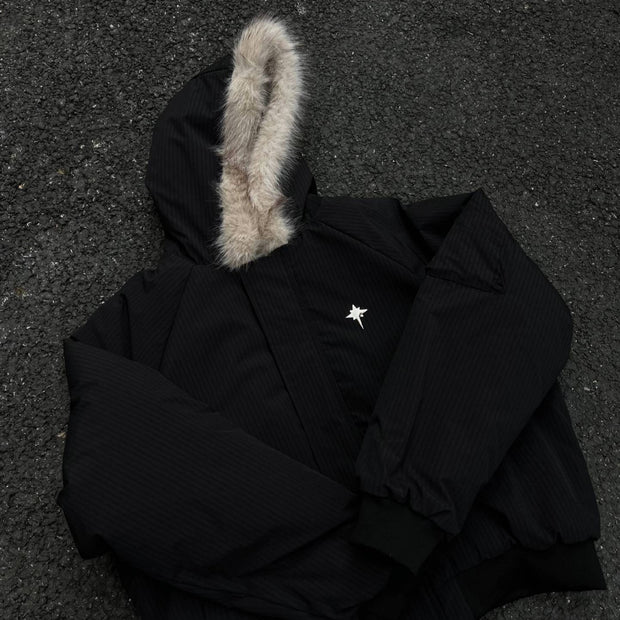 New Real   Fur Collar Short Connecting Cap Cotton  Jacket