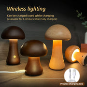 INS Wooden Cute Mushroom LED Night Light With Touch Switch  Bedside Table Lamp
