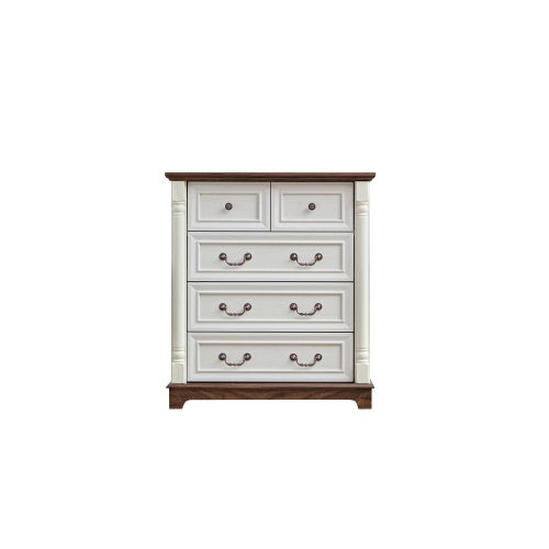 Farmhouse Style 5 Drawer Dresser Chest With Base Wooden Rustic Chest Of Drawers, Storage