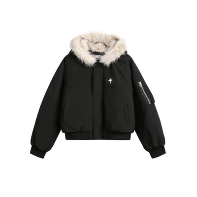 New Real   Fur Collar Short Connecting Cap Cotton  Jacket