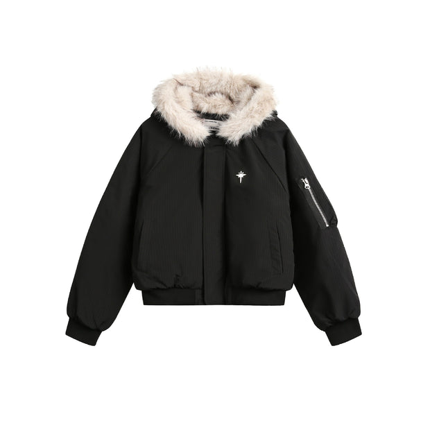New Real   Fur Collar Short Connecting Cap Cotton  Jacket