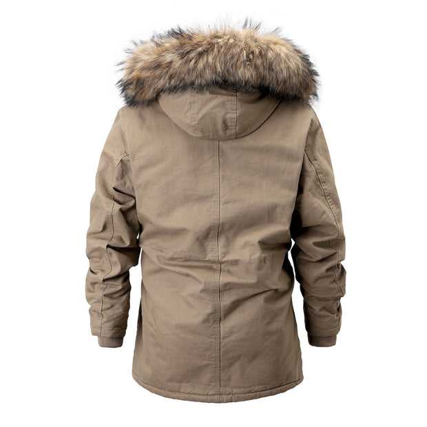 Mid-Length Thick Men's Cotton Hooded Coat
