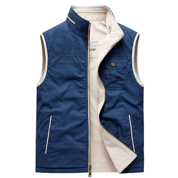 Double-sided Cotton Vest Men's Multi-pocket Workwear Waistcoat
