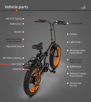 36V 500W Foldable Fat Tire E-Bike 20x4.0 Inch Commuter Bike ,13AH Lithium Battery, FR Disc Brake & 866 LCD Display