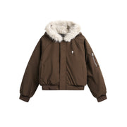 New Real   Fur Collar Short Connecting Cap Cotton  Jacket