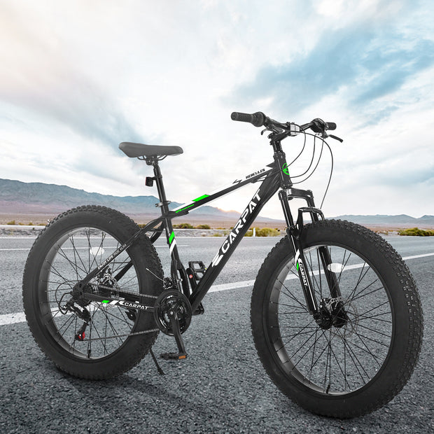 26 Inch Fat Tire Bike Adult-Youth Full Shimano 21 Speed Mountain Bike, Dual Disc Brake, High-Carbon Steel .