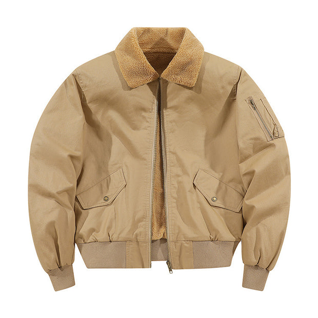 A Fleece-lined Warm Pure Cotton Washed Jacket
