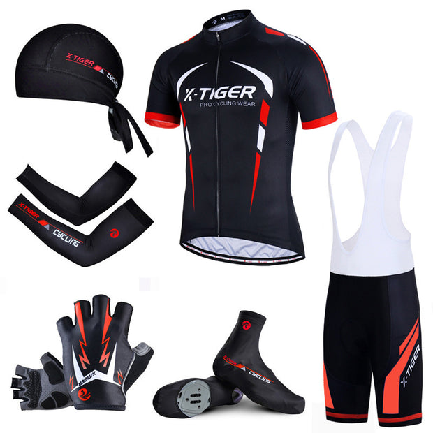 XTIGER Cycling Suit Equipment Six Piece Set Cycling Clothing Hat Oversleeve Head Cover Shoe Cover Gloves Summer Cycling