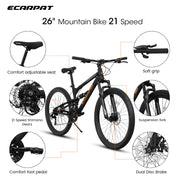26 Inch Steel Frame Shock Fork Plus Shock Absorber 21-speed Unisex Mountain Bike
