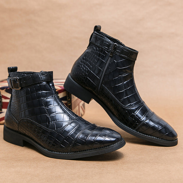 Men's Crocodile Pattern Boots Fashion.