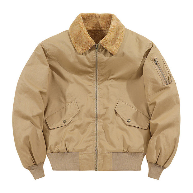A Fleece-lined Warm Pure Cotton Washed Jacket