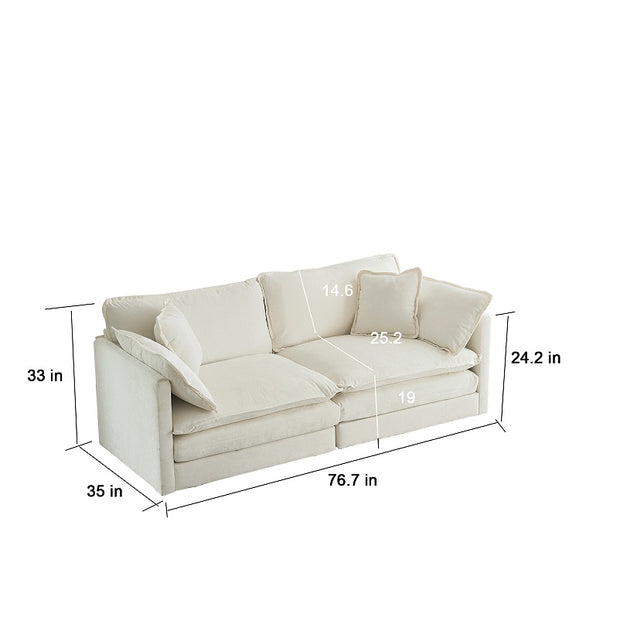 Modern Fabric Double Sofa With 4 Pillows