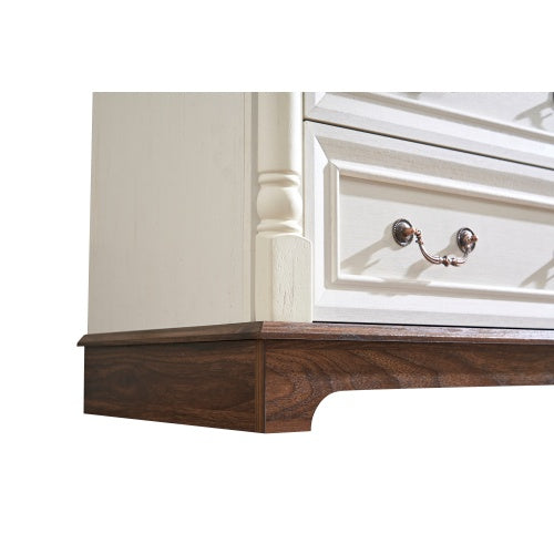 Farmhouse Style 5 Drawer Dresser Chest With Base Wooden Rustic Chest Of Drawers, Storage