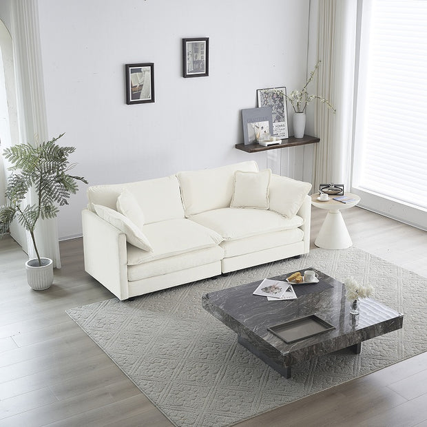 Modern Fabric Double Sofa With 4 Pillows