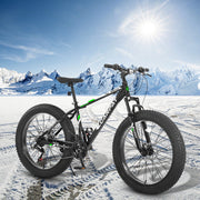 26 Inch Fat Tire Bike Adult-Youth Full Shimano 21 Speed Mountain Bike, Dual Disc Brake, High-Carbon Steel .