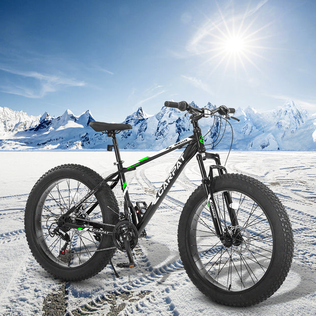 26 Inch Fat Tire Bike Adult-Youth Full Shimano 21 Speed Mountain Bike, Dual Disc Brake, High-Carbon Steel .