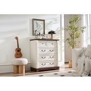 Farmhouse Style 5 Drawer Dresser Chest With Base Wooden Rustic Chest Of Drawers, Storage