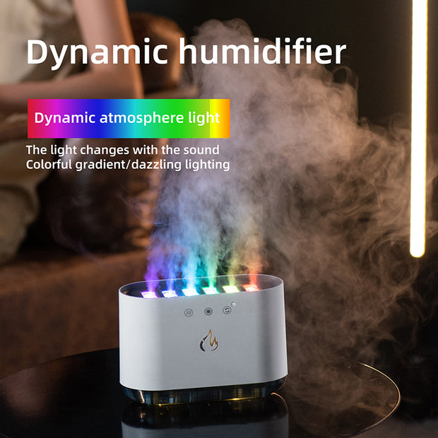 Dynamic Flame Humidifier USB Portable H20 Smart Ultrasonic Voice-Control Room Humidifier With 7 Colors Light
