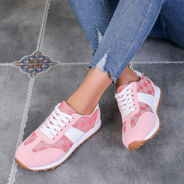 Oversized Women's Casual Flower Lace-up Shoes