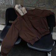 New Real   Fur Collar Short Connecting Cap Cotton  Jacket