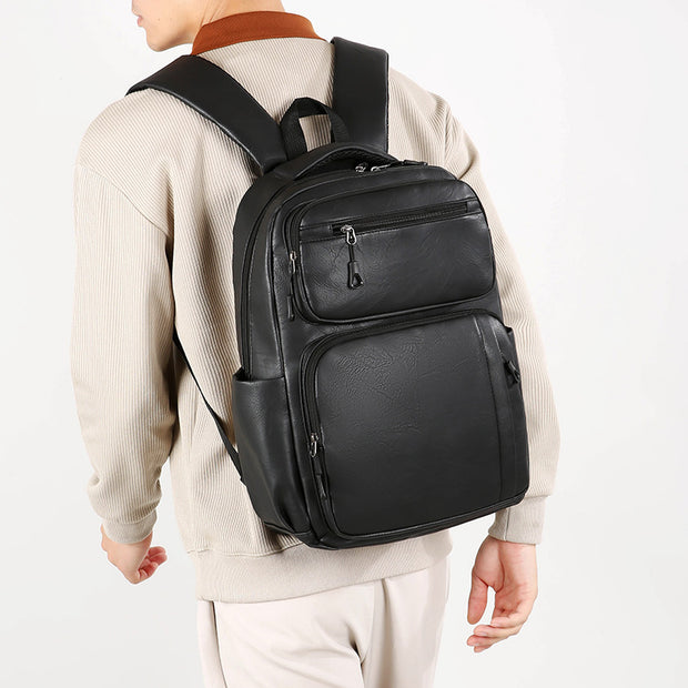 Large Capacity Men's Simple Business Commute Multi-space Black Backpack