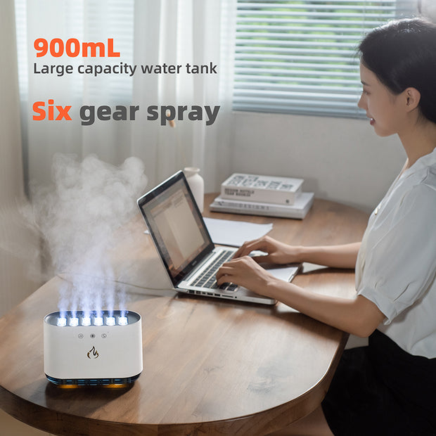 Dynamic Flame Humidifier USB Portable H20 Smart Ultrasonic Voice-Control Room Humidifier With 7 Colors Light