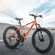 26 Inch Fat Tire Bike Adult-Youth Full Shimano 21 Speed Mountain Bike, Dual Disc Brake, High-Carbon Steel .