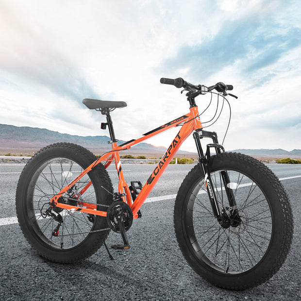 26 Inch Fat Tire Bike Adult-Youth Full Shimano 21 Speed Mountain Bike, Dual Disc Brake, High-Carbon Steel .