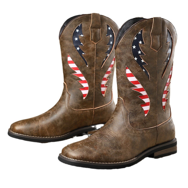 New Thick-heel Leather Patchwork Men's Leather Boots